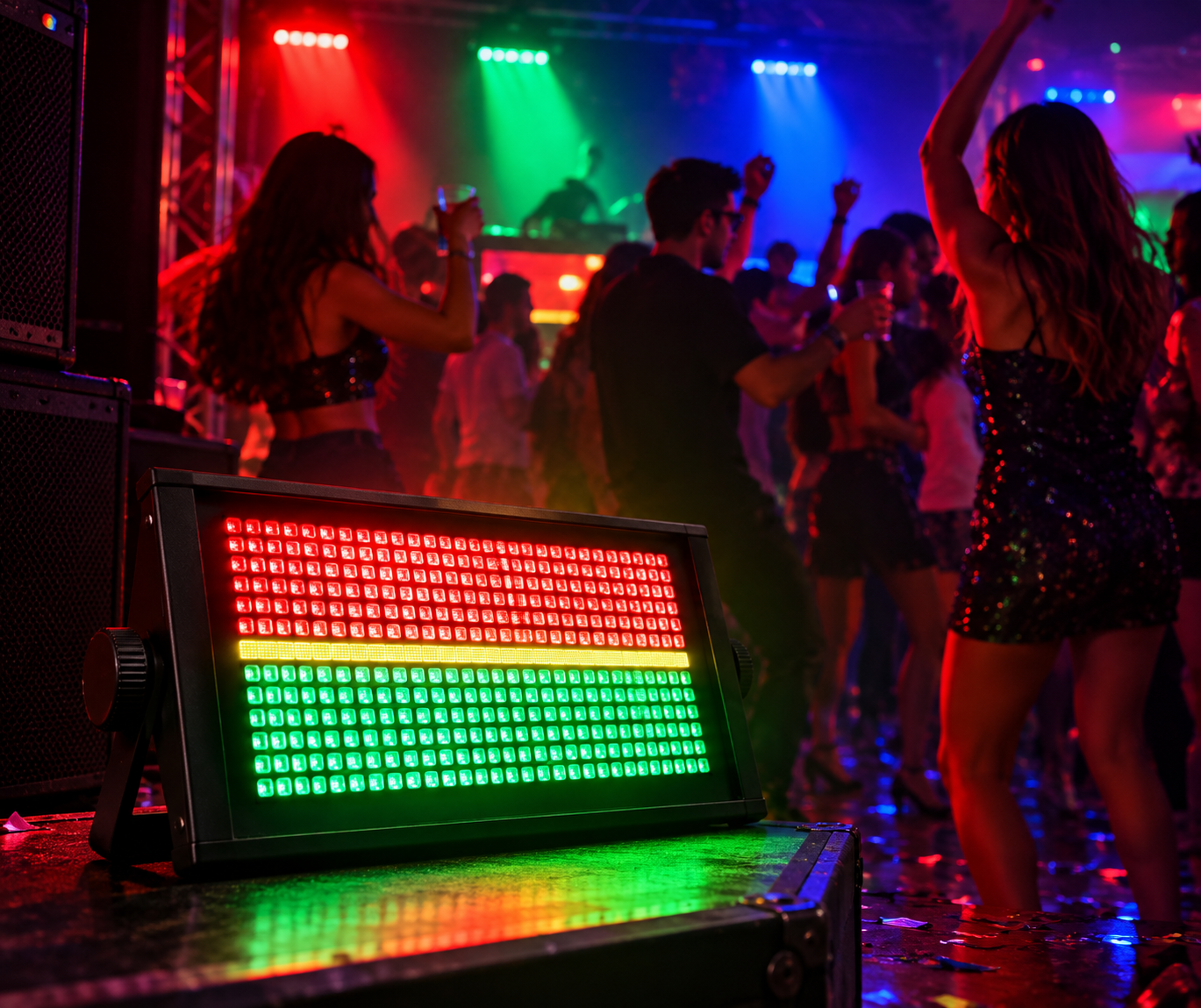 Painel LED iluminando a pista de dança